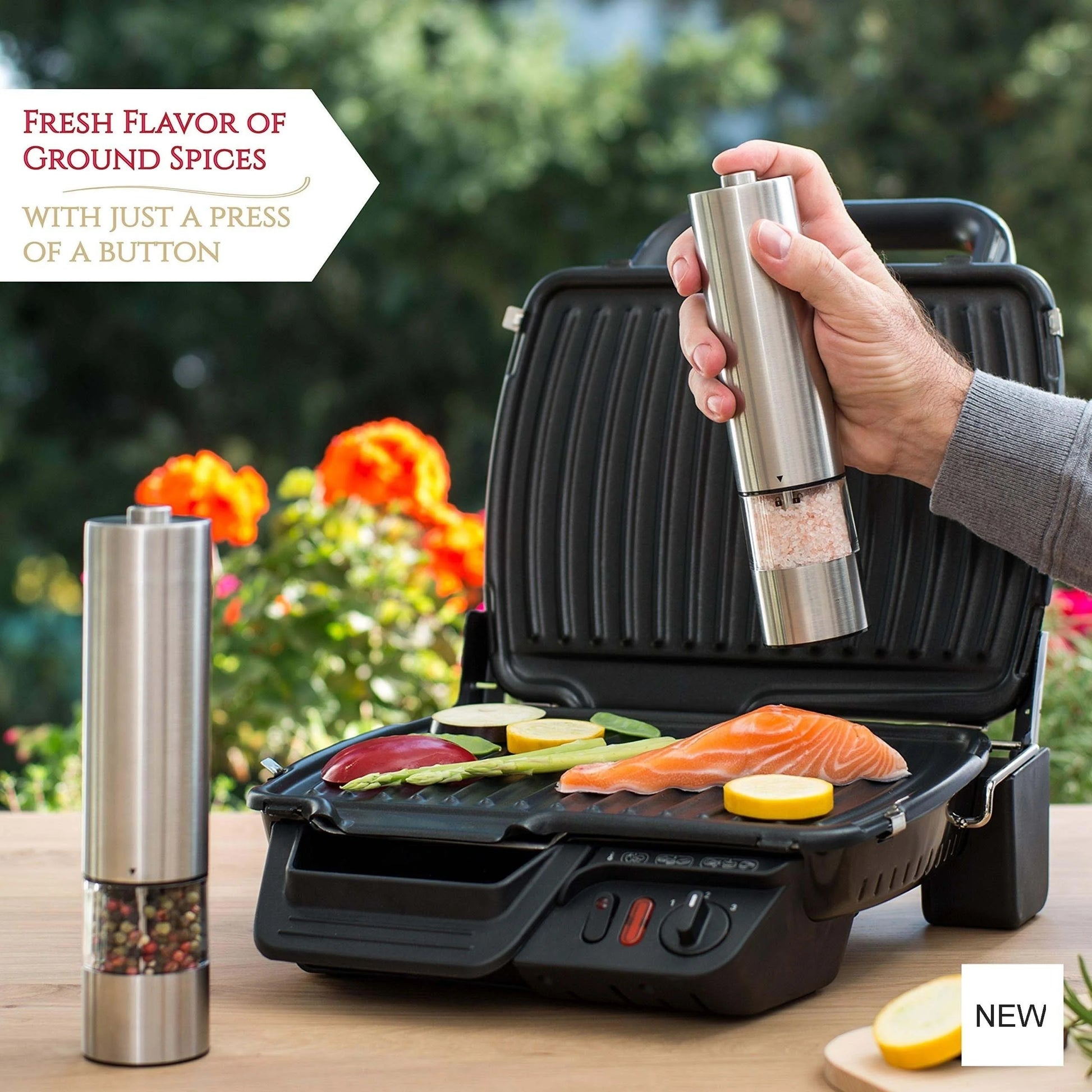 Electric Salt Pepper Grinder Set One Handed Operation Stainless Steel Spice Mill with Light Automatic Pepper Grinde for Kitchen