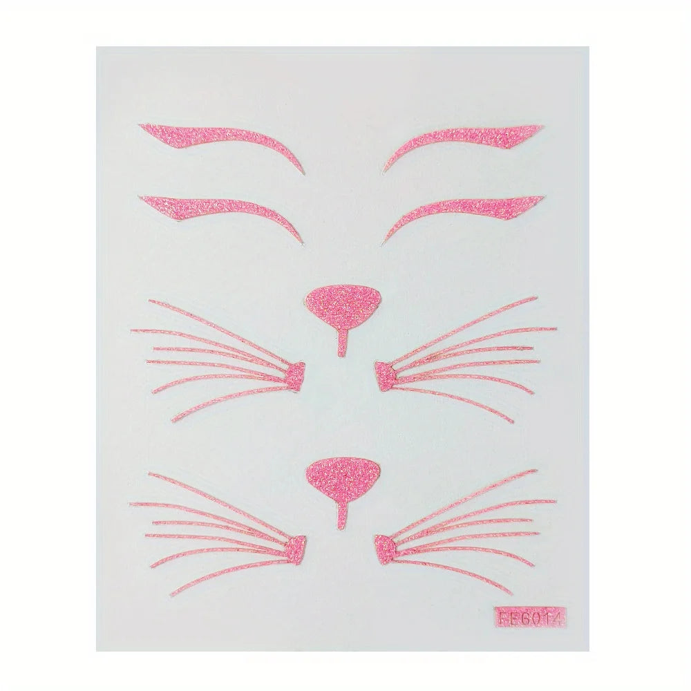 Schwarz Pink Katzen Gesicht Sticker Halloween Make up
