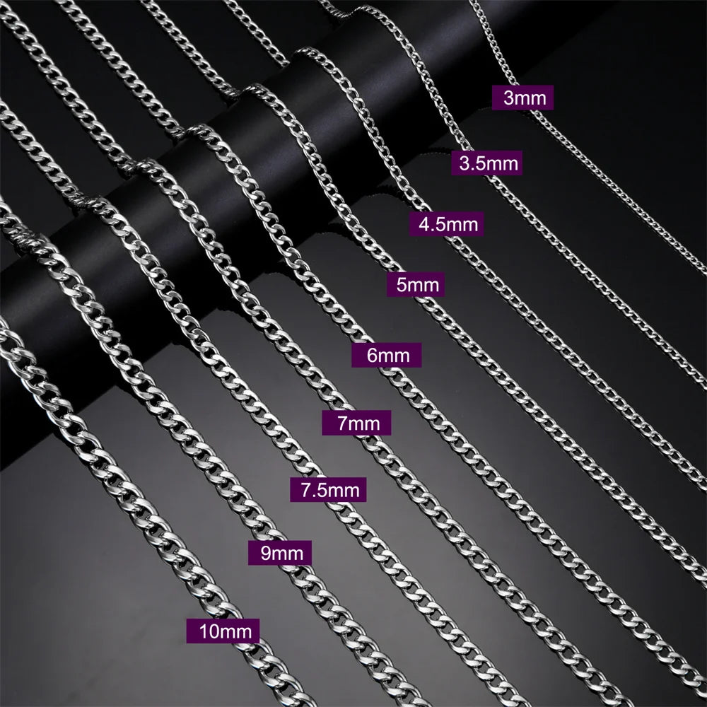 3Mm-10Mm Cuban Chain Stainless Steel Necklaces for Men Male Chains Figaro Box Chain Choker Punk Jewelry 45Cm 50Cm 60Cm