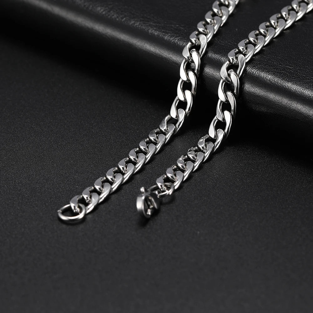 3Mm-10Mm Cuban Chain Stainless Steel Necklaces for Men Male Chains Figaro Box Chain Choker Punk Jewelry 45Cm 50Cm 60Cm