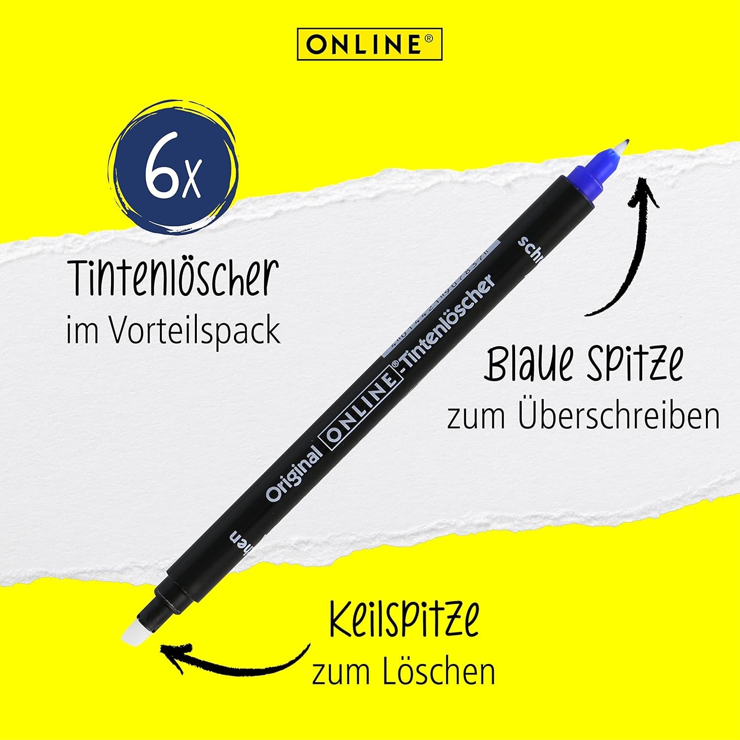 Online Vorteils-Pack 6X Tintenlöscher Zum Löschen Und Überschreiben | in Verschiedenen Farben, Je 3X Schwarz, Grün | Entfernung Und Korrektur Blauer Tinte | Schreibfarbe Blau