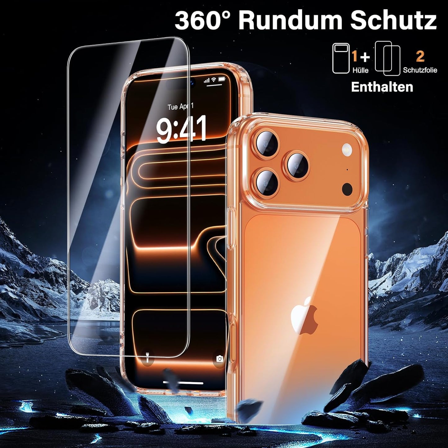 Uniqueme Für Iphone 17 Pro Hülle - Handyhülle Für Iphone 17 Pro Case, Rundumschutz Hülle Set Schutzhülle Cover, 1 Handyhülle & 2 Schutzfolie - Transparent