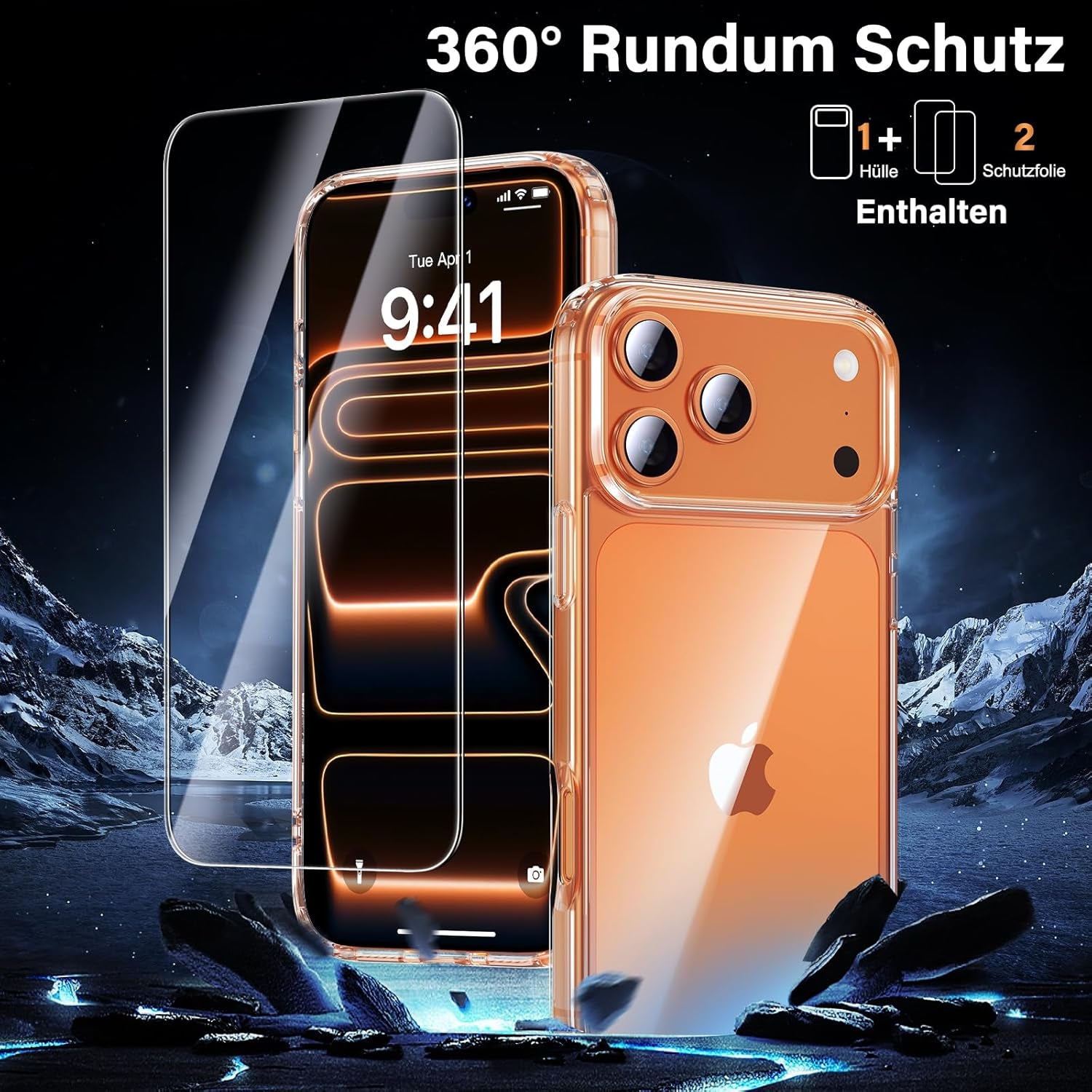 Uniqueme Für Iphone 17 Pro Hülle - Handyhülle Für Iphone 17 Pro Case, Rundumschutz Hülle Set Schutzhülle Cover, 1 Handyhülle & 2 Schutzfolie - Transparent