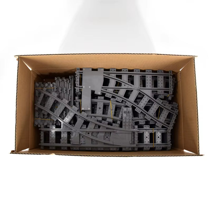 MOC Creative Expert Ideas City Train Tracks Straight Curved Switch Crossings Rails Bricks Building Blocks DIY Toys for Kids Gift