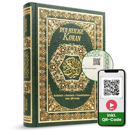 Koran Arabisch Deutsch Grün + Übersetzung + Hardcover Große Schrift inkl. Lautschrift für Anfänger - Quran Transkription - Heiliger Qur'an + Transliteration Inkl.QR-Code
