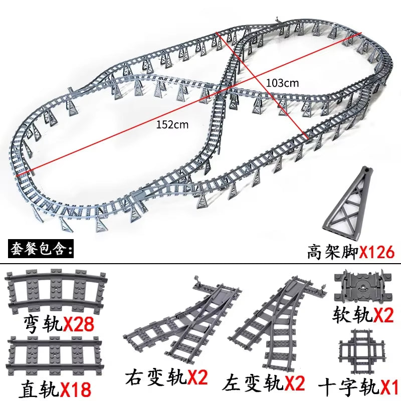 MOC Railroad Bridge Train Track Combination Scene Building Blocks DIY Cross Track Bricks Toys Rail Car Compatible with LEGO