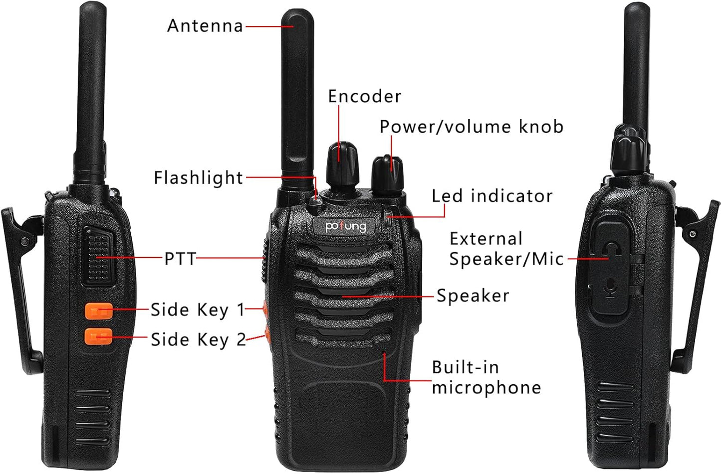 Walkie Talkie PMR446 Lizenzfreies Zwei-Wege-Funkgerät, Pofung PT88E 16 Kanäle Professionelle Wiederaufladbare Walkie Talkies Mit Großer Reichweite Mit Usb-Ladestation Und Hörmuscheln Schwarz 10 Stück