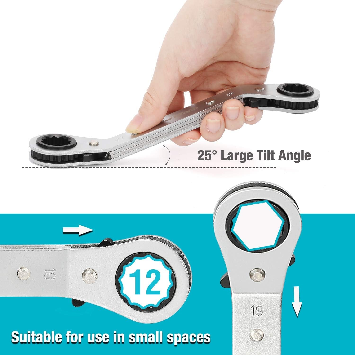 Umschaltknarre Mit Doppelring, 6 Mm - 21 Mm, Mit Tragetasche, 5 Stück