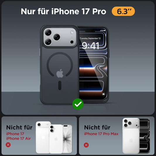 Miracase Für Iphone 17 Pro Hülle Für Magsafe [TOP Militärschutz & Magnetkraft] Stoßfest Kratzfest Mit Samtiger Haptik Extrem Langlebig Handyhülle Für Iphone 17 Pro 6,3", Matt-Schwarz