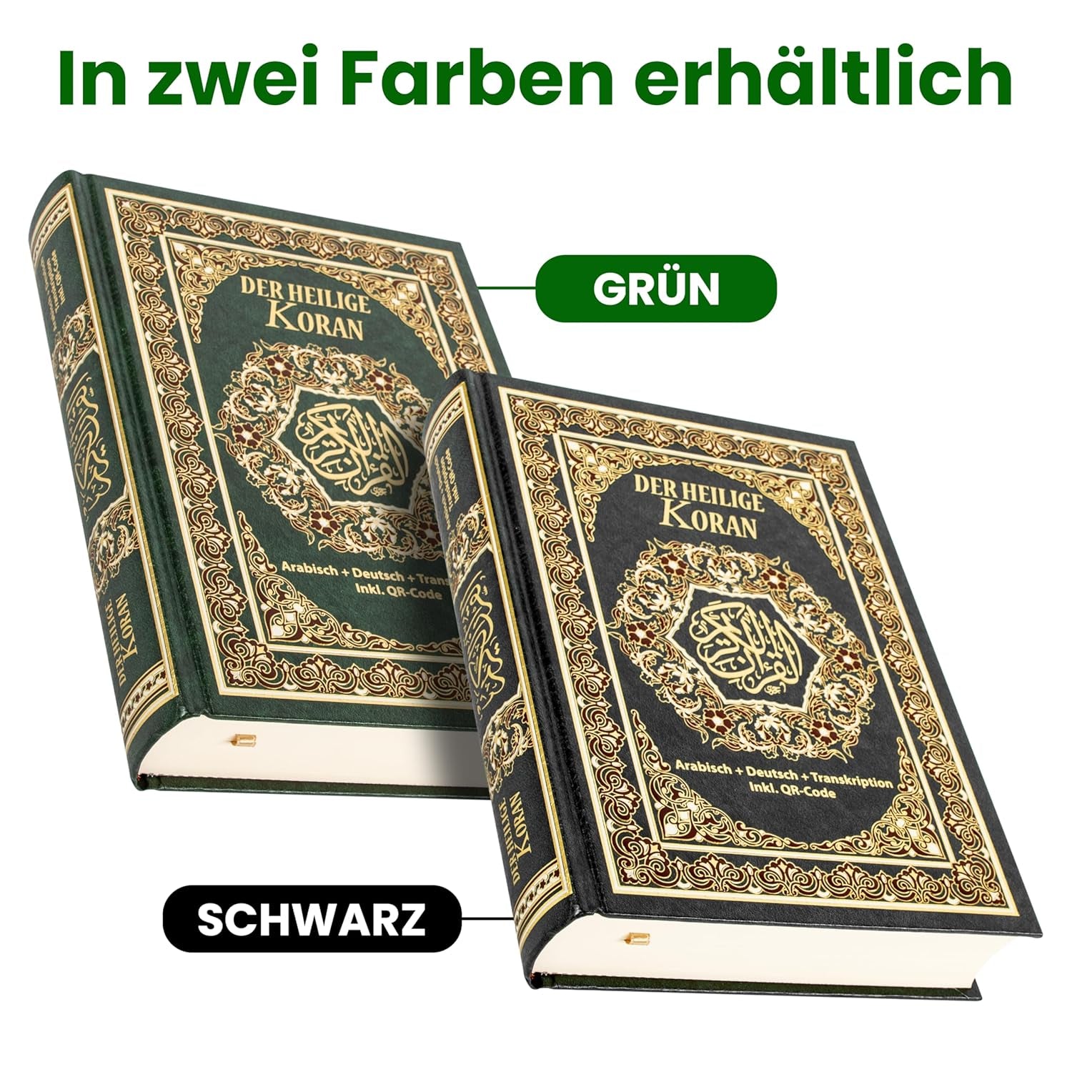 Koran Arabisch Deutsch Grün + Übersetzung + Hardcover Große Schrift inkl. Lautschrift für Anfänger - Quran Transkription - Heiliger Qur'an + Transliteration Inkl.QR-Code