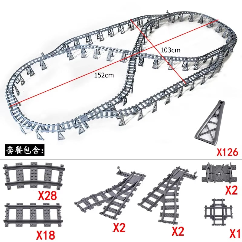 MOC Railroad Bridge Train Track Combination Scene Building Blocks DIY Cross Track Bricks Toys Rail Car Compatible with LEGO