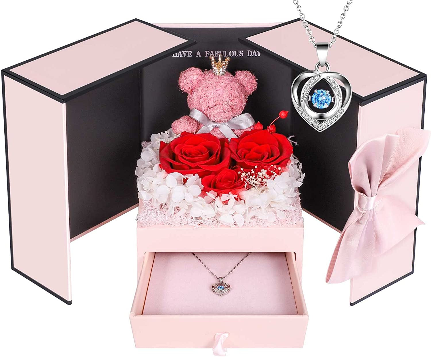 ADDWel Ewige Rose mit 925 Sterling Silber Herz Halskette - Echte Konservierte Infinity Rose Box, Romantisches Geschenk für Frauen, Freundin & Mama zum Valentinstag, Weihnachten, Geburtstag & Jahrestag