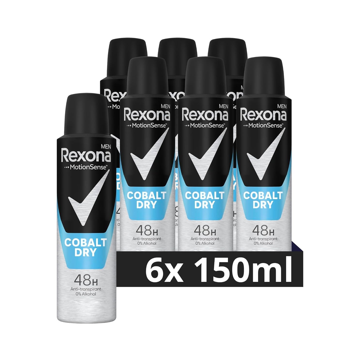 Rexona Men Motionsense Deo Spray Cobalt Dry Anti-Transpirant Mit 48 Stunden Schutz Gegen Körpergeruch Und Achselnässe 6X 150 Ml