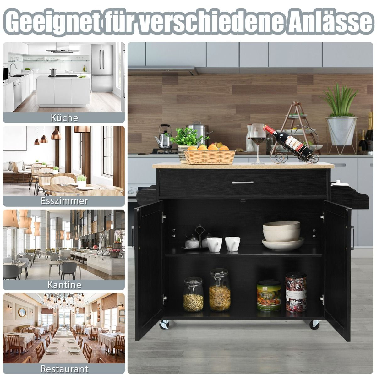 Küchenwagen Mit Handtuchhalter & Gewürzboard & Schublade Kücheninsel Rollbarer Küchenschrank