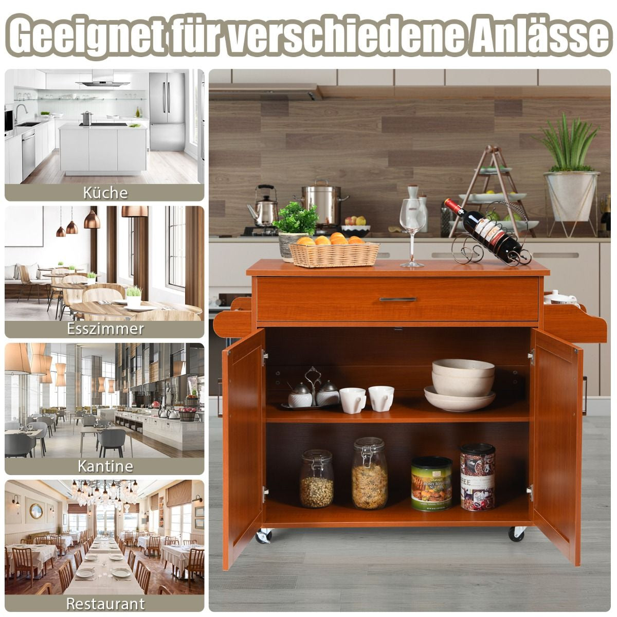 Küchenwagen Mit Handtuchhalter & Gewürzboard & Schublade Kücheninsel Rollbarer Küchenschrank