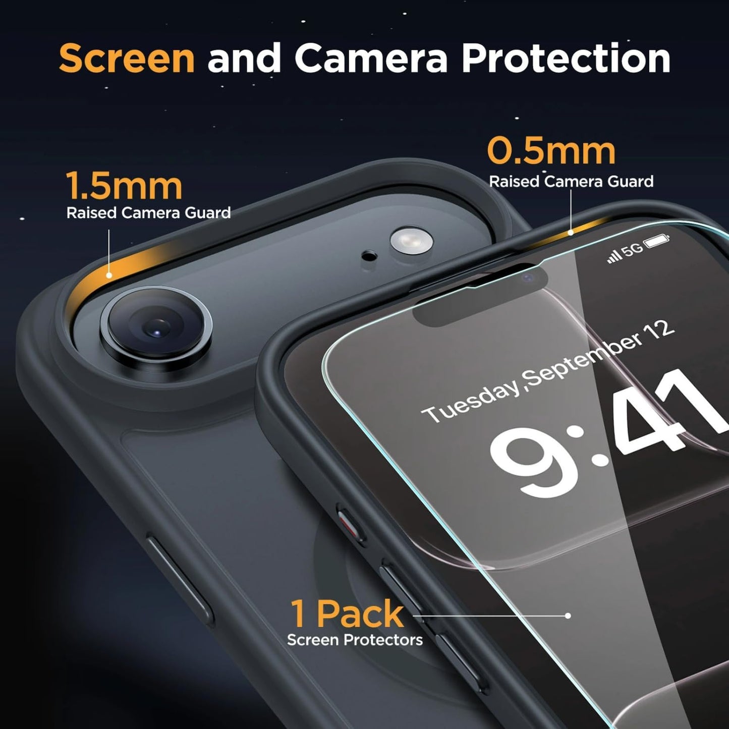 Miracase Für Iphone Air Hülle Für Magsafe[Mit Panzerglas] [TOP Militärschutz & Magnetkraft] Stoßfest Kratzfest Mit Samtiger Haptik Dünn Handyhülle Für Iphone 17 Air Hülle 6,5", Matt-Schwarz