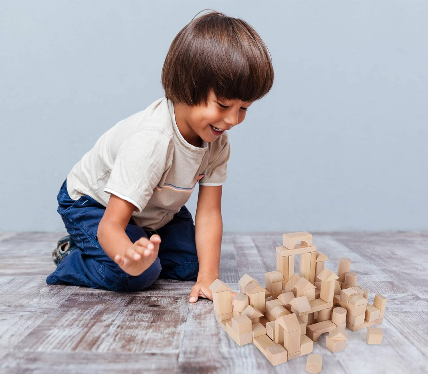 Small Foot Naturbausteine Aus Holz, 100 Bausteine in Verschiedenen Formen