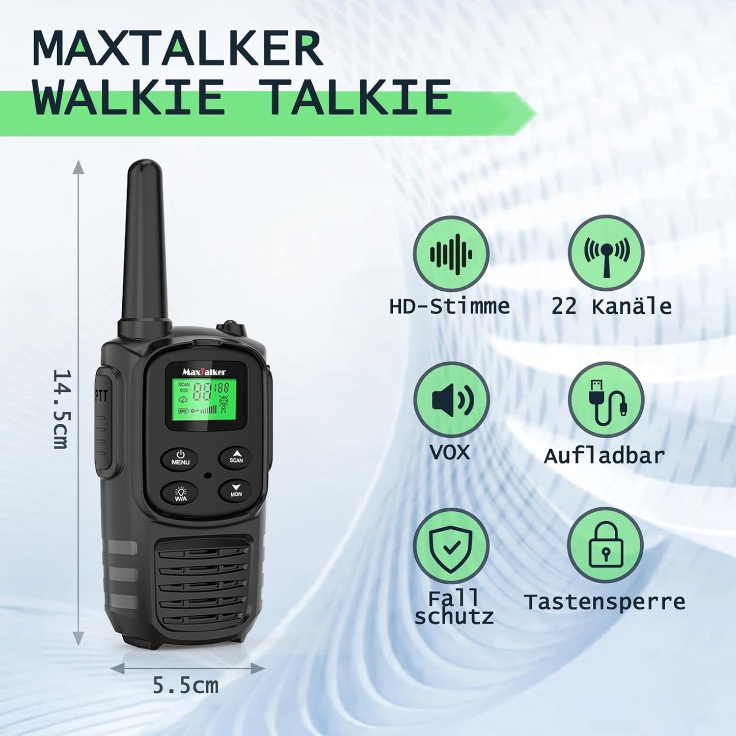 MT10 Walkie Talkie Aufladbar Für Erwachsene Kinder Funkgeräte, 1200Mah Li-Ion Batterie, USB-C Kabel, LED Taschenlampe, VOX Funkgeräte Für Wandern Und Camping,4Er Set