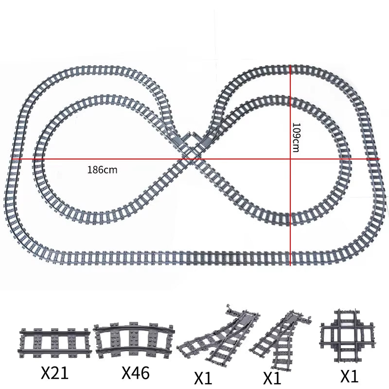 City Trains Flexible Switch Railway Tracks Rails Crossing Forked Straight Curved Building Block Bricks Toys Compatible with 7996