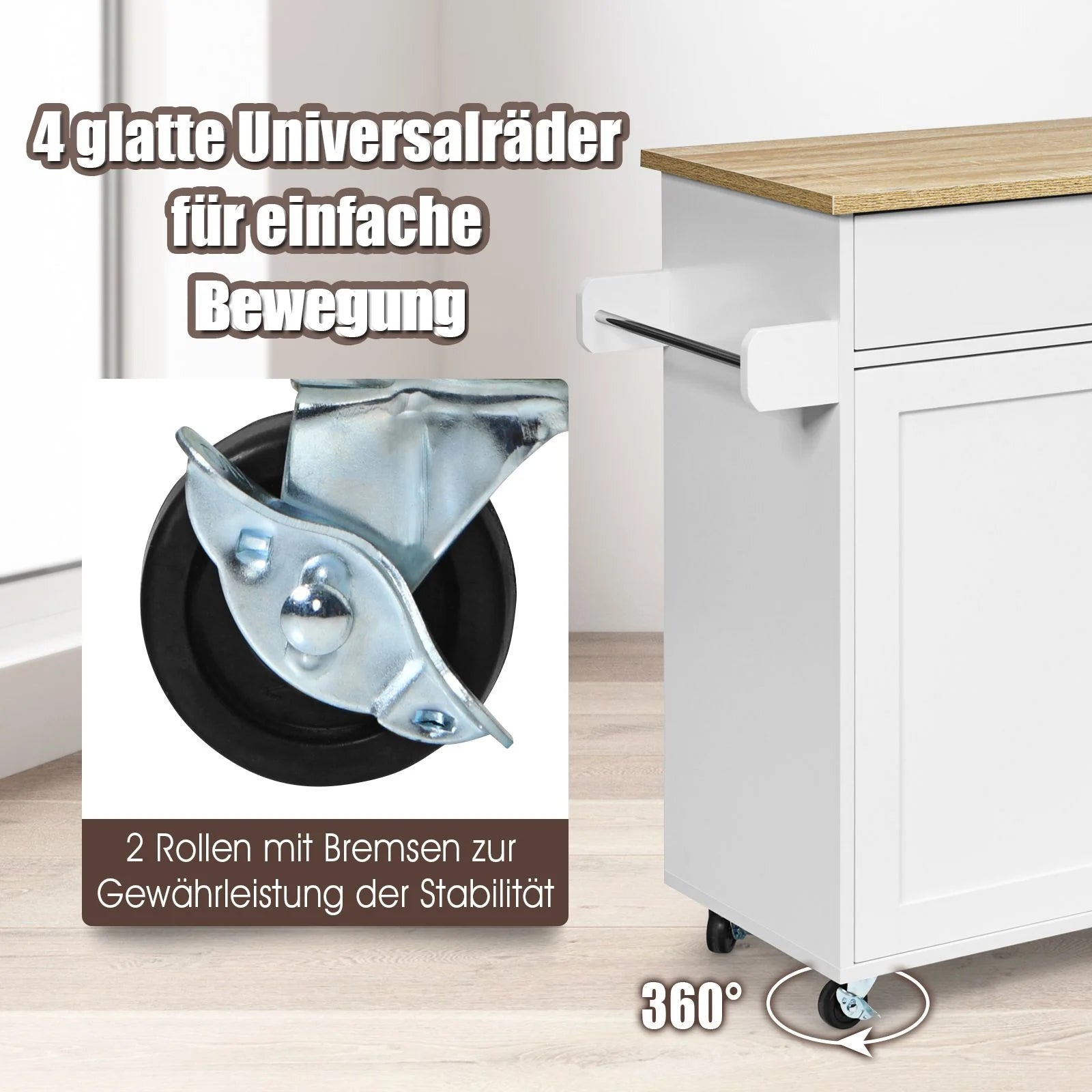 Küchenwagen Mit Handtuchhalter & Gewürzboard & Schublade Kücheninsel Rollbarer Küchenschrank