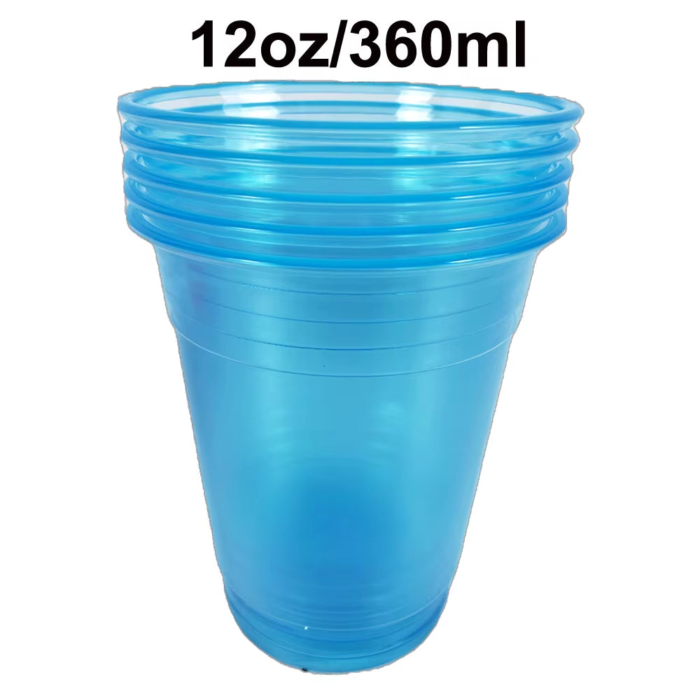 20–200 Stück, 12 Unzen, Neonfarben, Einfarbig, Einweg-Kunststoffbecher, Rosa, Orange, Blau, Grün, Eis-Kaffeetasse, Durchsichtiger Kunststoffbecher, Leuchtet Im UV