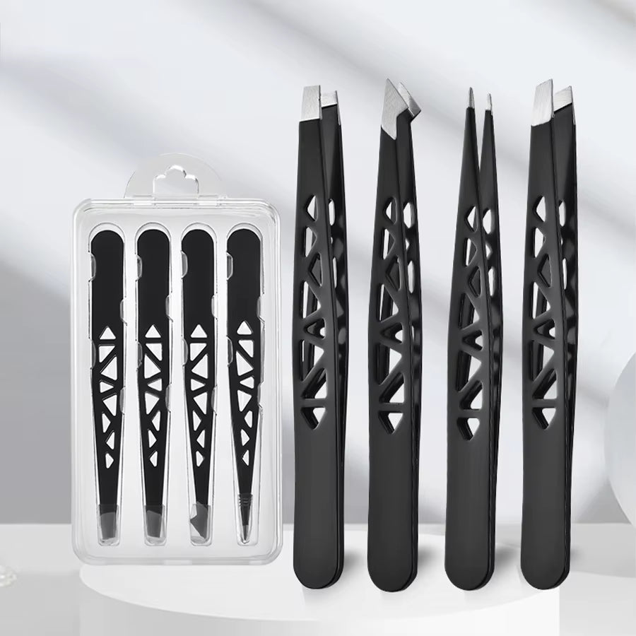 Pinzetten Set 3–4 teilig – Premium Edelstahl Augenbrauen-Pinzetten mit Präzisions-Spitze für Gesichts- und Körperhaarentfernung