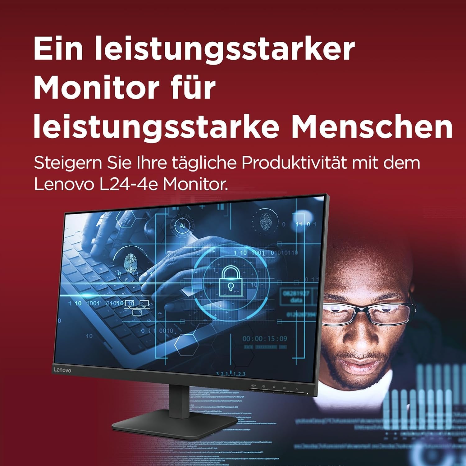 Lenovo L24-4E | 23.8" Full HD WLED Monitor | 1920X1080 | 16:9 | 100 Hz | 4Ms Reaktionszeit | Ips-Panel | HDMI | VGA Anschluss | Entspiegelt | Raven Schwarz | 3 Kg