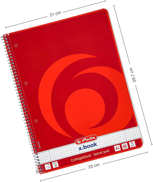 Herlitz Collegeblock A4, 80 Blatt Rand Links Und Rechts (Kariert)