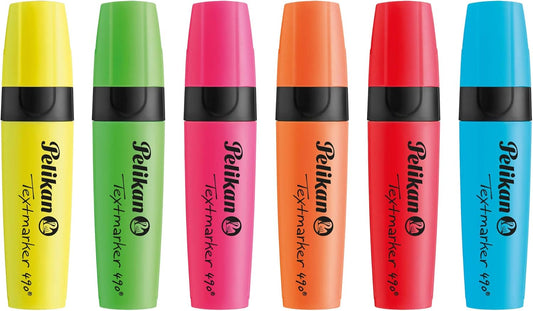 Pelikan Textmarker 490, 6 Neon-Farben, 6 Stück, Mit Keilspitze