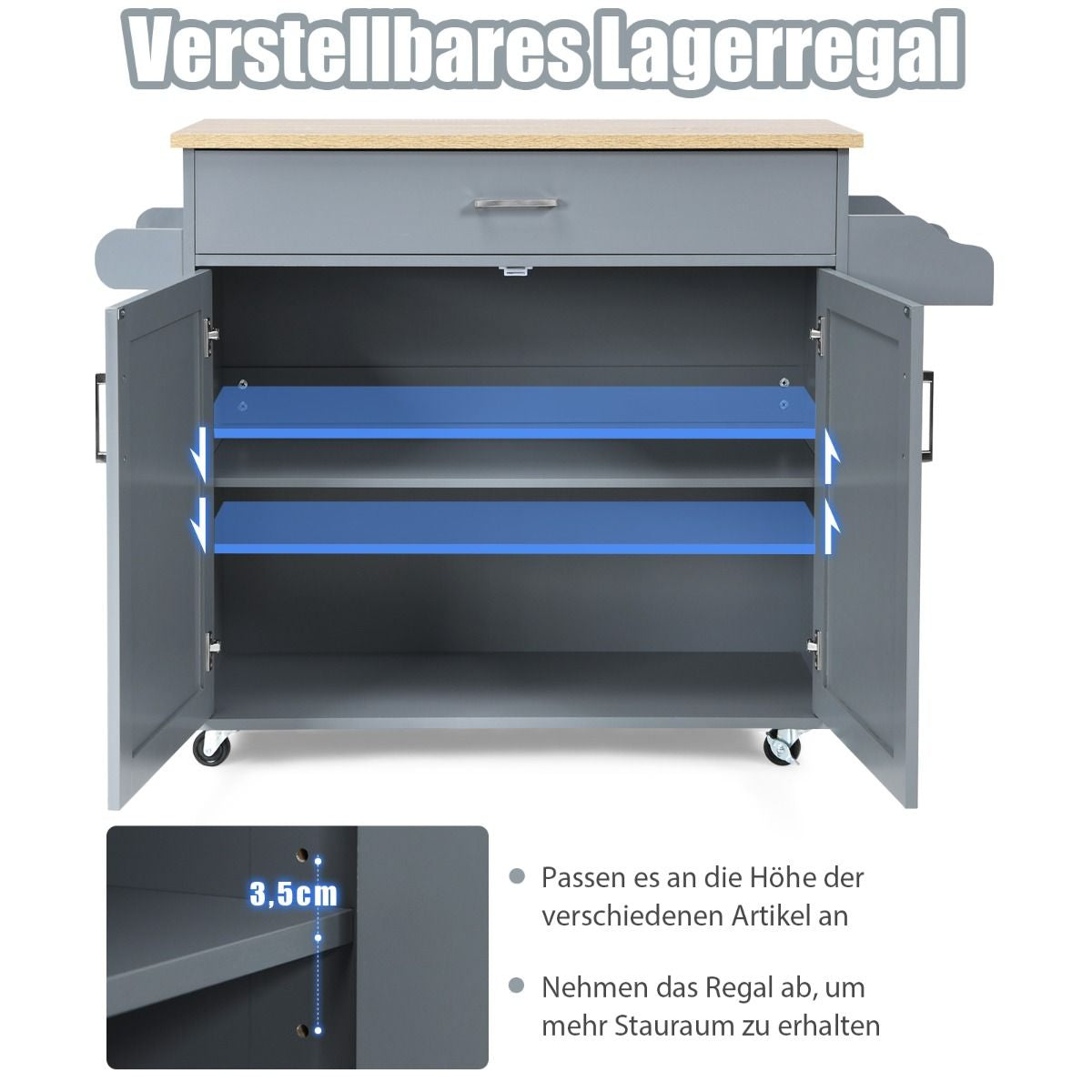 Küchenwagen Mit Handtuchhalter & Gewürzboard & Schublade Kücheninsel Rollbarer Küchenschrank