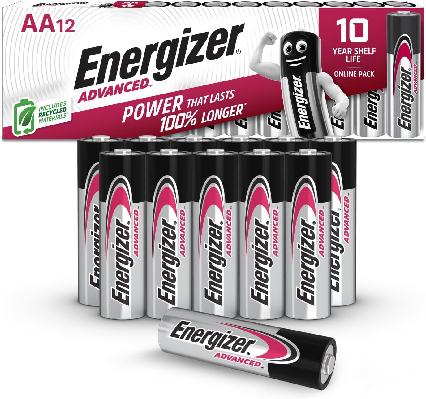 Energizer Advanced - AA Batterien (12 Stück) - 1,5V Alkali-Batterien - Leistungsstark Und Langlebig - Made in EU - 100% Plastikfreie Verpackung - 10 Jahre Lagerfähig [Exklusiv Bei Amazon]