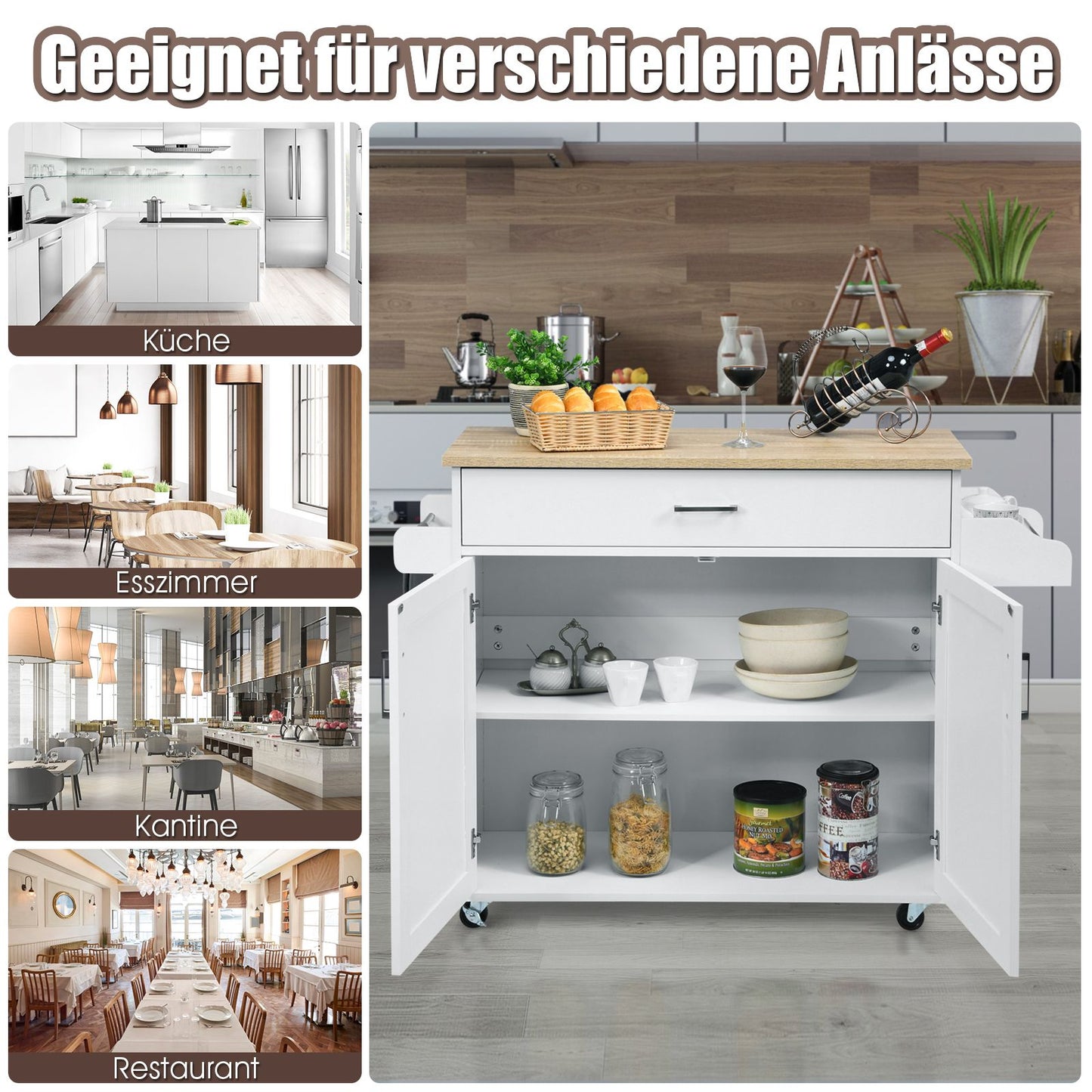 Küchenwagen Mit Handtuchhalter & Gewürzboard & Schublade Kücheninsel Rollbarer Küchenschrank