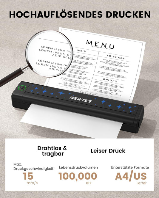 NEWYES Drucker, Tragbarer Thermodrucker Für Geschäftsreisende Und Studenten