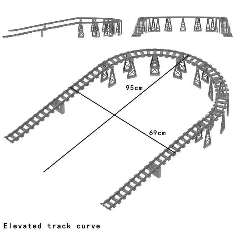 MOC Railroad Bridge Train Track Combination Scene Building Blocks DIY Cross Track Bricks Toys Rail Car Compatible with LEGO