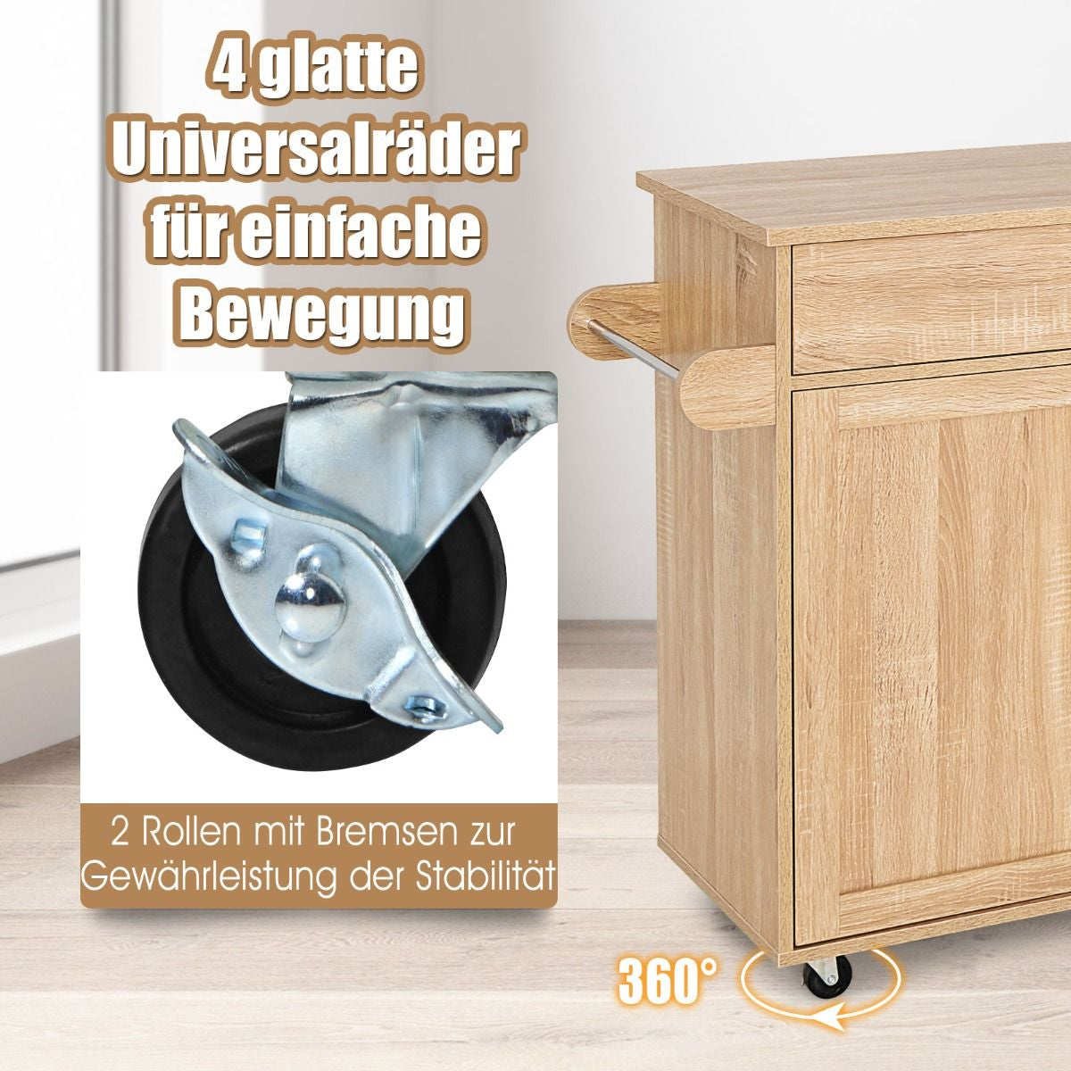 Küchenwagen Mit Handtuchhalter & Gewürzboard & Schublade Kücheninsel Rollbarer Küchenschrank