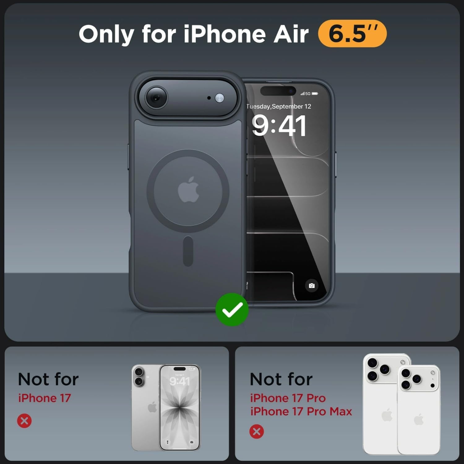 Miracase Für Iphone Air Hülle Für Magsafe[Mit Panzerglas] [TOP Militärschutz & Magnetkraft] Stoßfest Kratzfest Mit Samtiger Haptik Dünn Handyhülle Für Iphone 17 Air Hülle 6,5", Matt-Schwarz