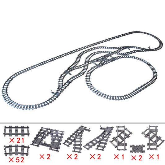 MOC Creative Expert Ideas City Train Tracks Straight Curved Switch Crossings Rails Bricks Building Blocks DIY Toys for Kids Gift