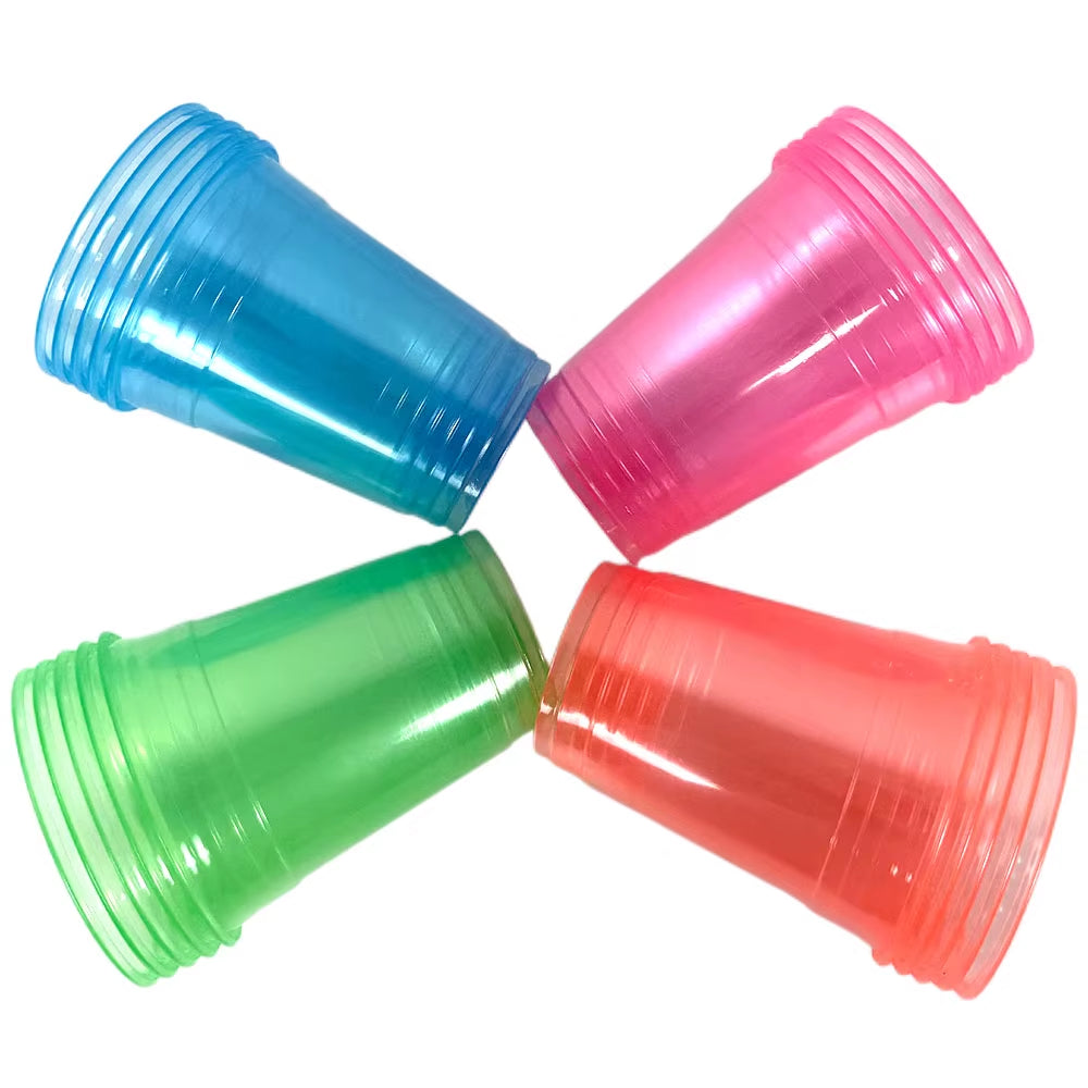 20–200 Stück, 12 Unzen, Neonfarben, Einfarbig, Einweg-Kunststoffbecher, Rosa, Orange, Blau, Grün, Eis-Kaffeetasse, Durchsichtiger Kunststoffbecher, Leuchtet Im UV