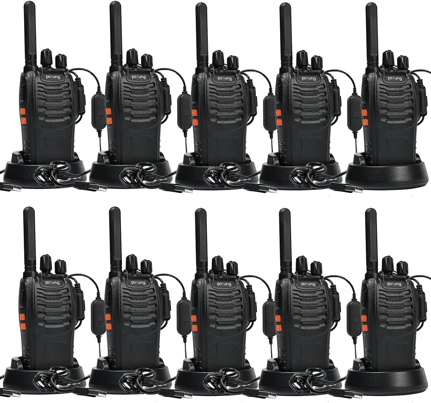 Walkie Talkie PMR446 Lizenzfreies Zwei-Wege-Funkgerät, Pofung PT88E 16 Kanäle Professionelle Wiederaufladbare Walkie Talkies Mit Großer Reichweite Mit Usb-Ladestation Und Hörmuscheln Schwarz 10 Stück