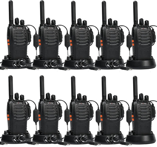 Walkie Talkie PMR446 Lizenzfreies Zwei-Wege-Funkgerät, Pofung PT88E 16 Kanäle Professionelle Wiederaufladbare Walkie Talkies Mit Großer Reichweite Mit Usb-Ladestation Und Hörmuscheln Schwarz 10 Stück