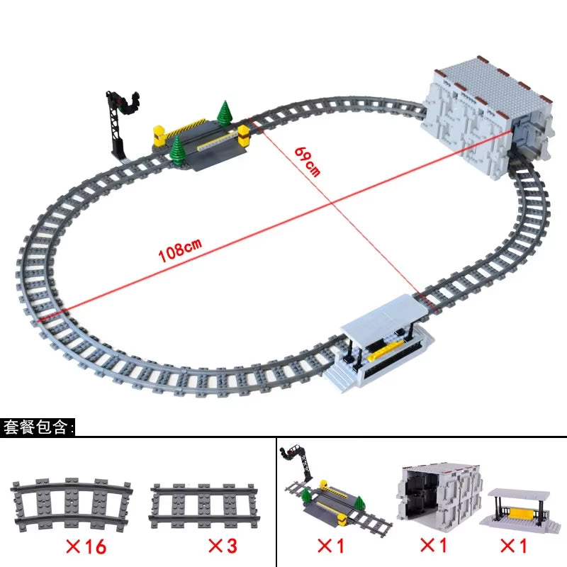 MOC Railroad Bridge Train Track Combination Scene Building Blocks DIY Cross Track Bricks Toys Rail Car Compatible with LEGO