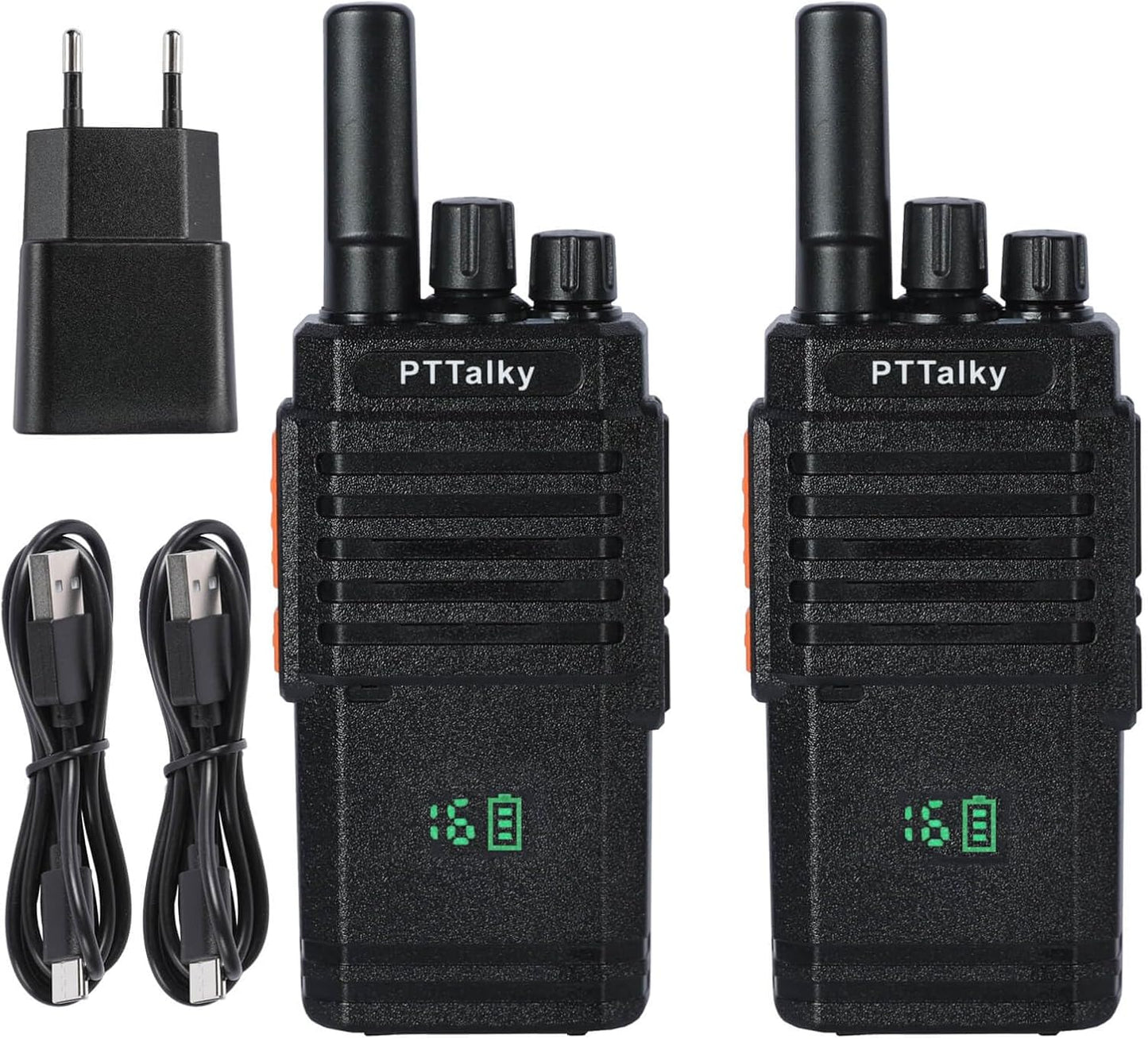 Walkie Talkie Mit Verstecktem Display PMR Funkgeräte 16 Kanäle VOX CTCSS/DCS Wiederaufladbares Woki Toki Erwachsene (2 Stück, Schwarz)